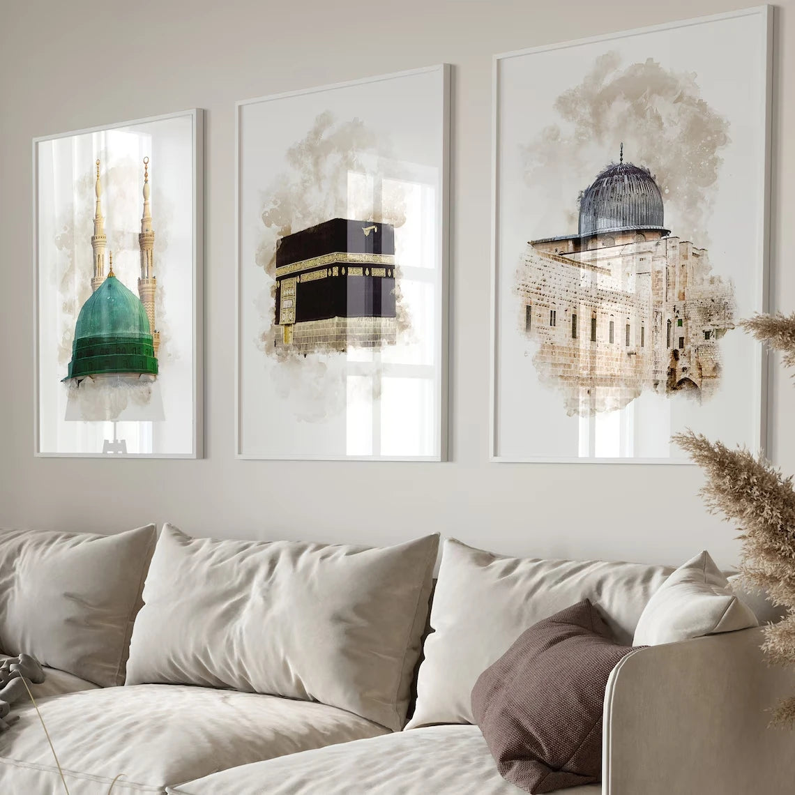 3pcs Modern  Islamic  Mosque Wall Art Print Canvas Painting Poster Picture For Living Room,Bedroom Home Decor