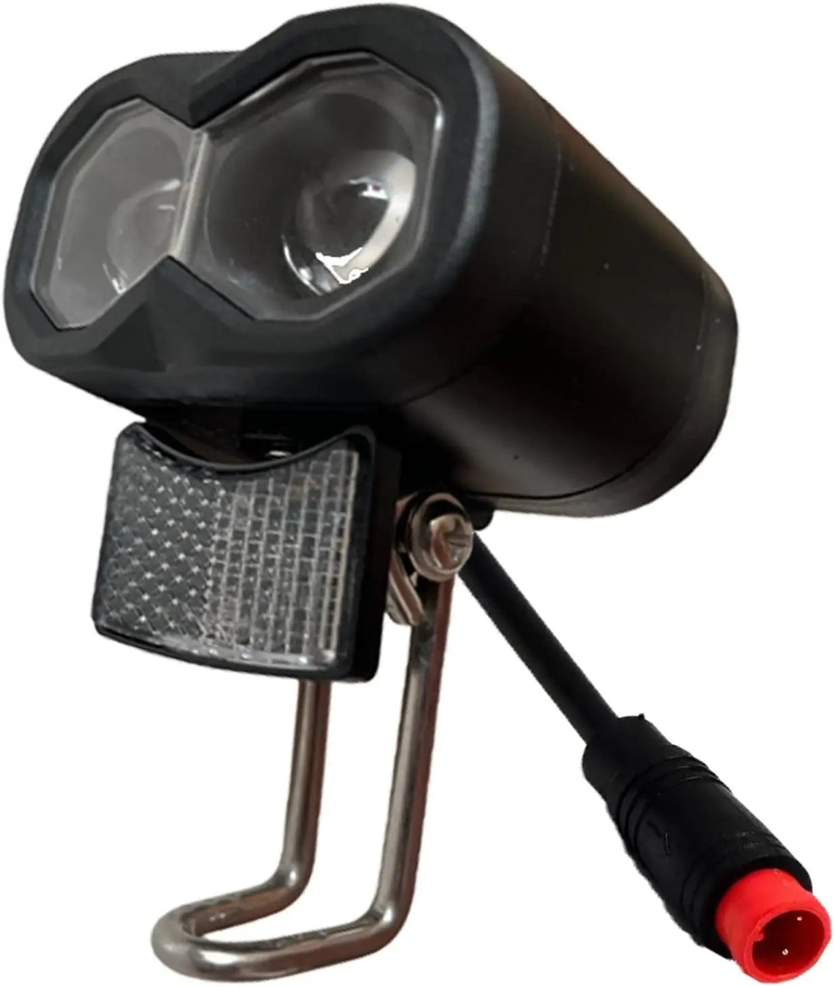 12V-60V universal ebike headlight with horn, IPX4 waterproof, 115Lux low beam, 2/3-pin plug, riser mount for e-bikes & scooters