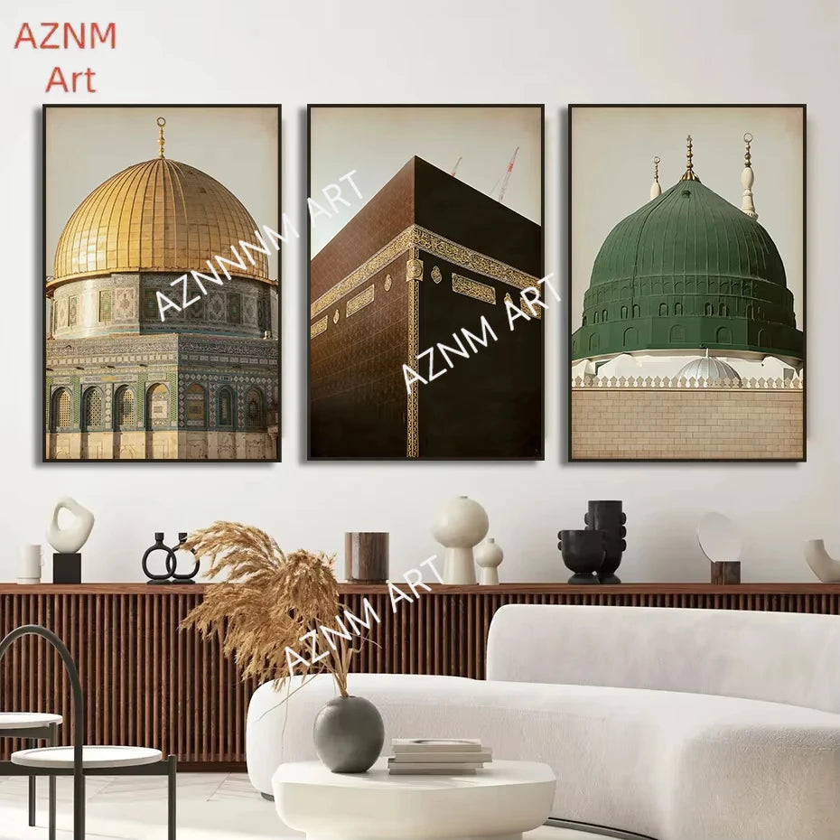Masjid An-Nabawi Masjid Al Haram Masjid Al Aqsa Poster Canvas Painting Print Islamic Wall Art Muslim for Living Room Home Decor