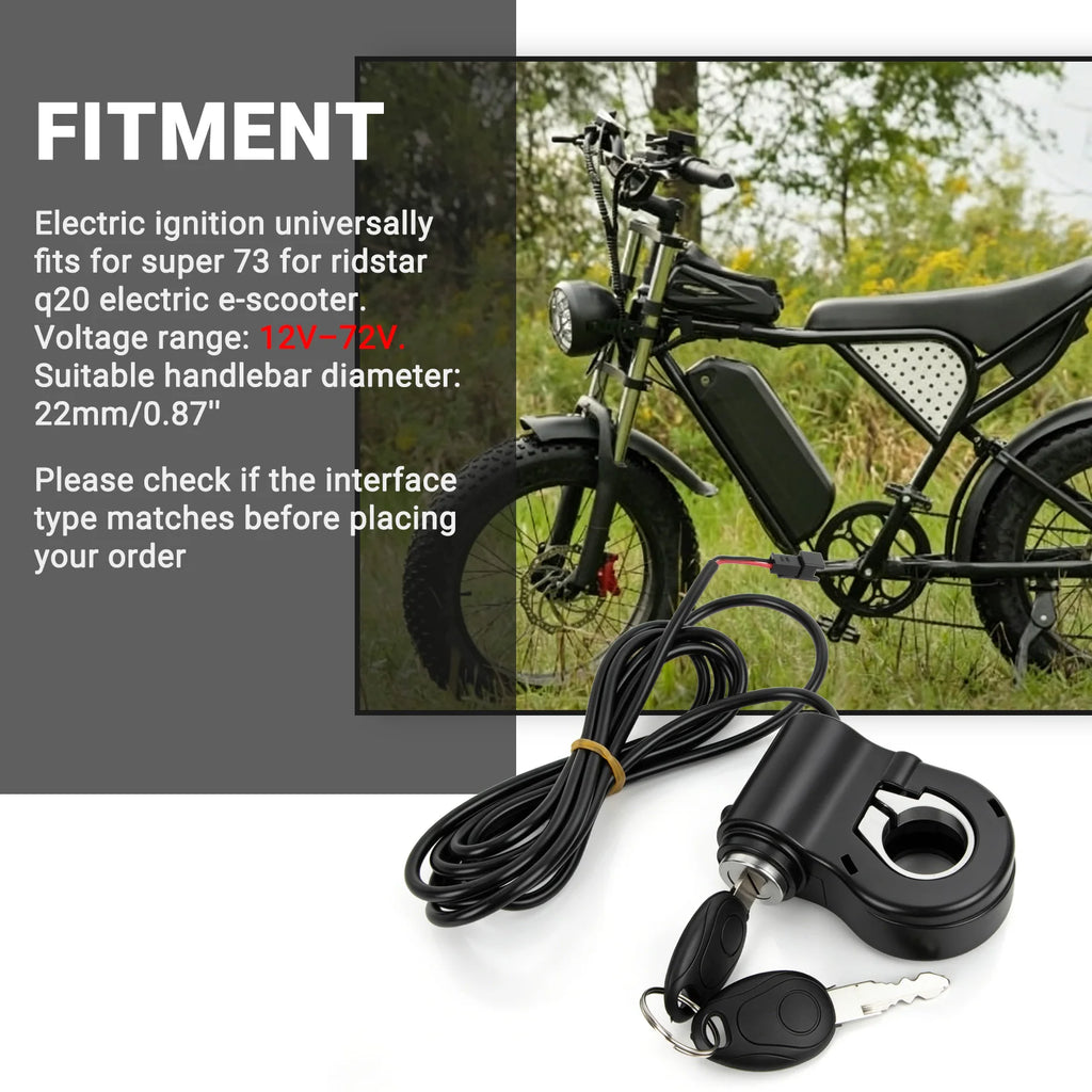 12V-72V Ebike Key Ignition 2 Wires Ignition Lock Key Switch with 2 Key for Super 73 for Ridstar Q20 Electric E-Scooter Universal