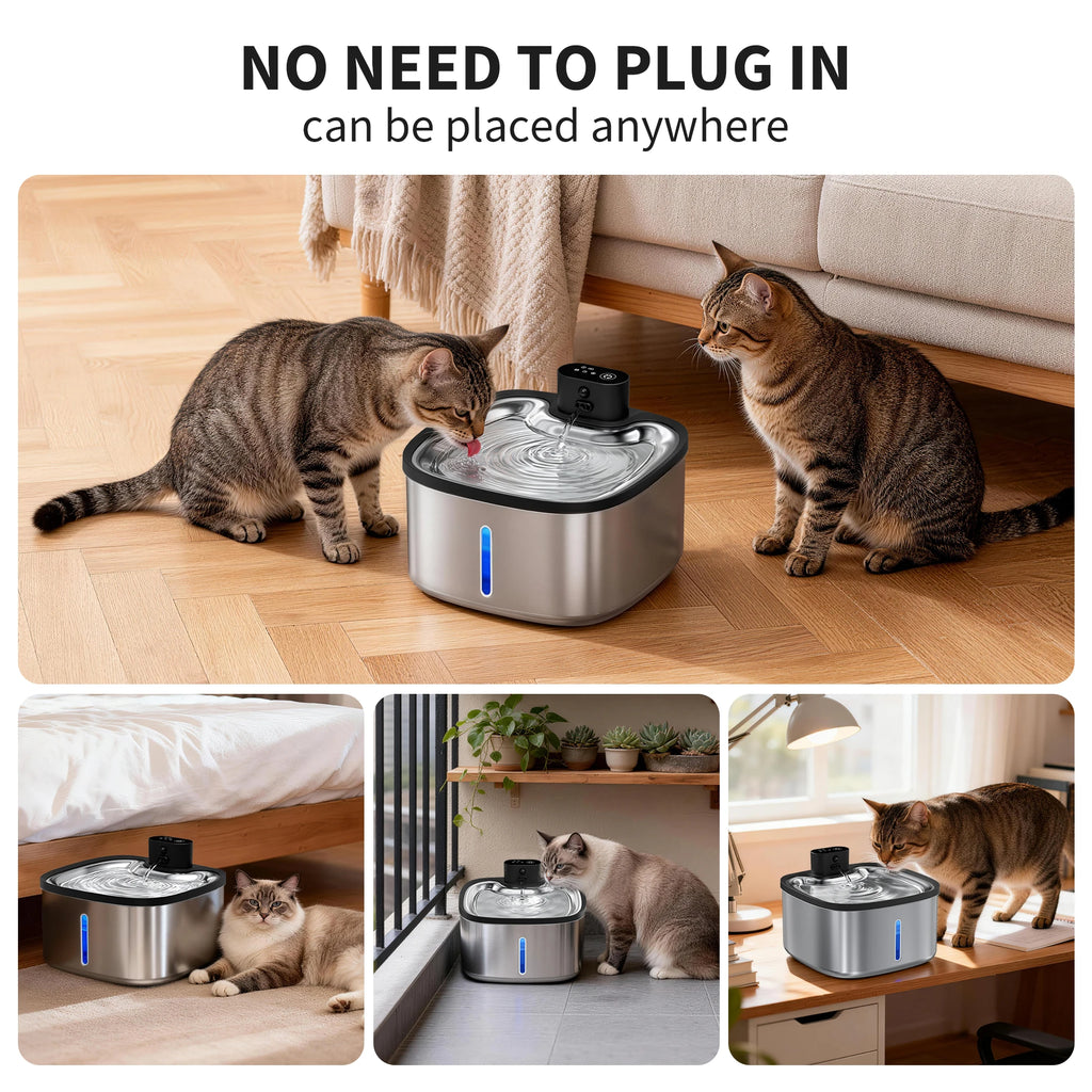 Smart Cat Water Fountain 3.5L Wireless Pet Water Purifier with Motion Sensor Automatic Filtering Large 4000mAh Battery Mute Pump