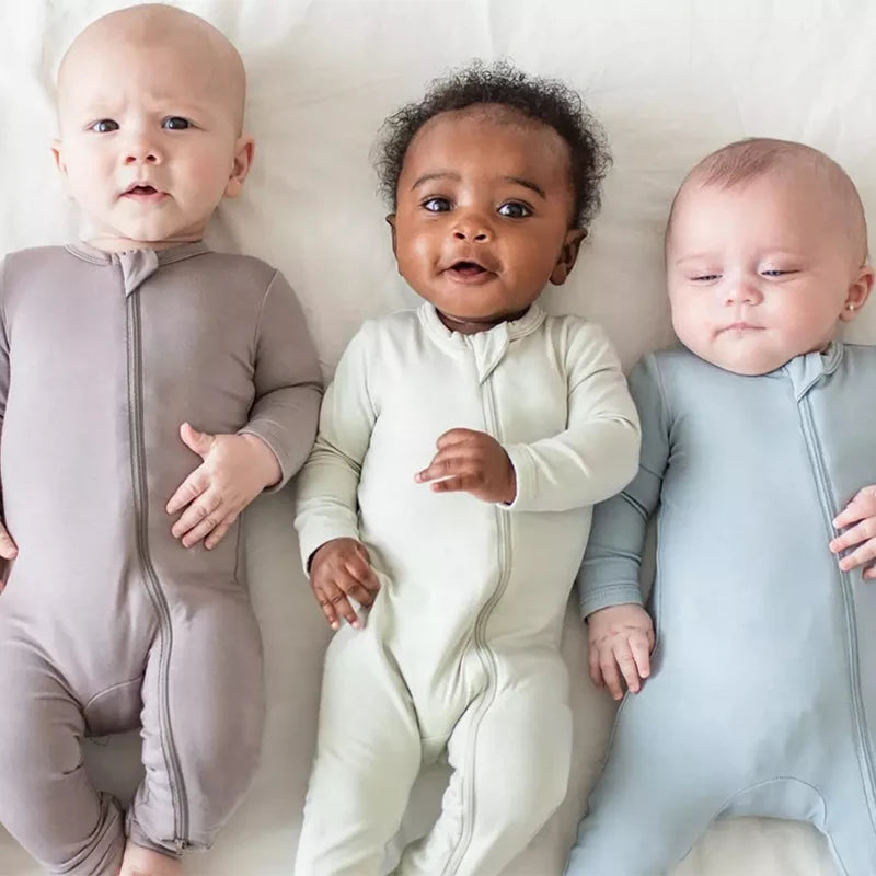 2026 Newborn Baby Bamboo Fiber Romper Solid Breathable Long Sleeve Clothes For 0-24M Boy Girl Jumpsuit Infant Loungewear Pyjamas
