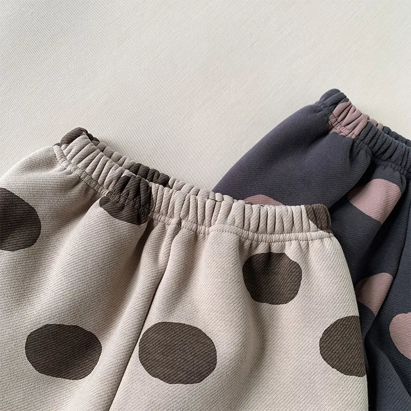 2025 New Winter Children Dot Print Trousers Plus Velvet Thick Girls Harem Pants Baby Boys Fleece Casual Pants Kids Clothes