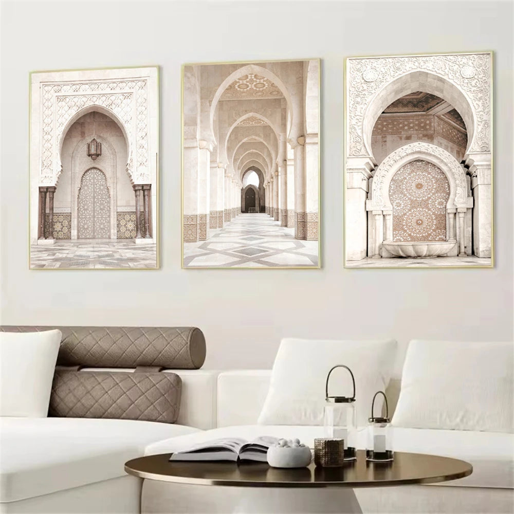 Islamic Arabic Architecture Beige Posters Canvas Painting Morocco Door Wall Art Print Picture Modern Living Room Interior Decor