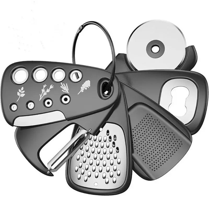 BSEVB-Kitchen Gadgets Set Of 6- Bottle Opener, Cheese Grater, Fruit/Vegetable Peeler, Pizza Cutter, Garlic/Ginger Grinder Piece