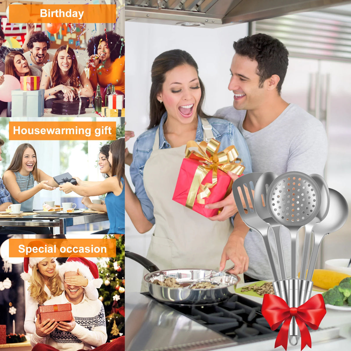 5/10Pcs Kitchen Cooking Utensils Set Durable Stainless Steel Cooking Tool Washable Spoons Spatula Utensils Kitchen Gadgets Tools