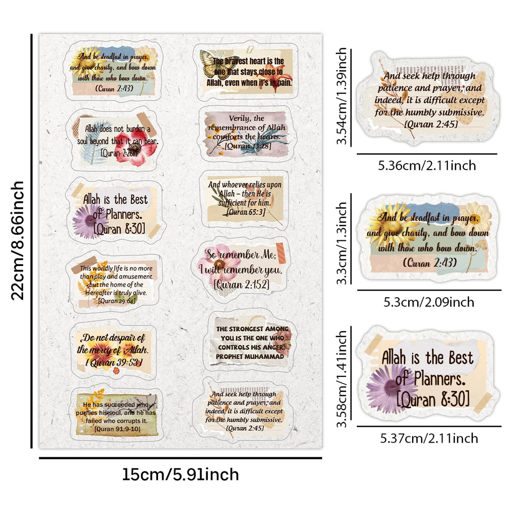 4sheets-50pcs Islamic Quranic Verses Inspirational Quotes Stickers For Quran Journaling,Scrapbooking,Ramadan Decor,Muslim Gifts