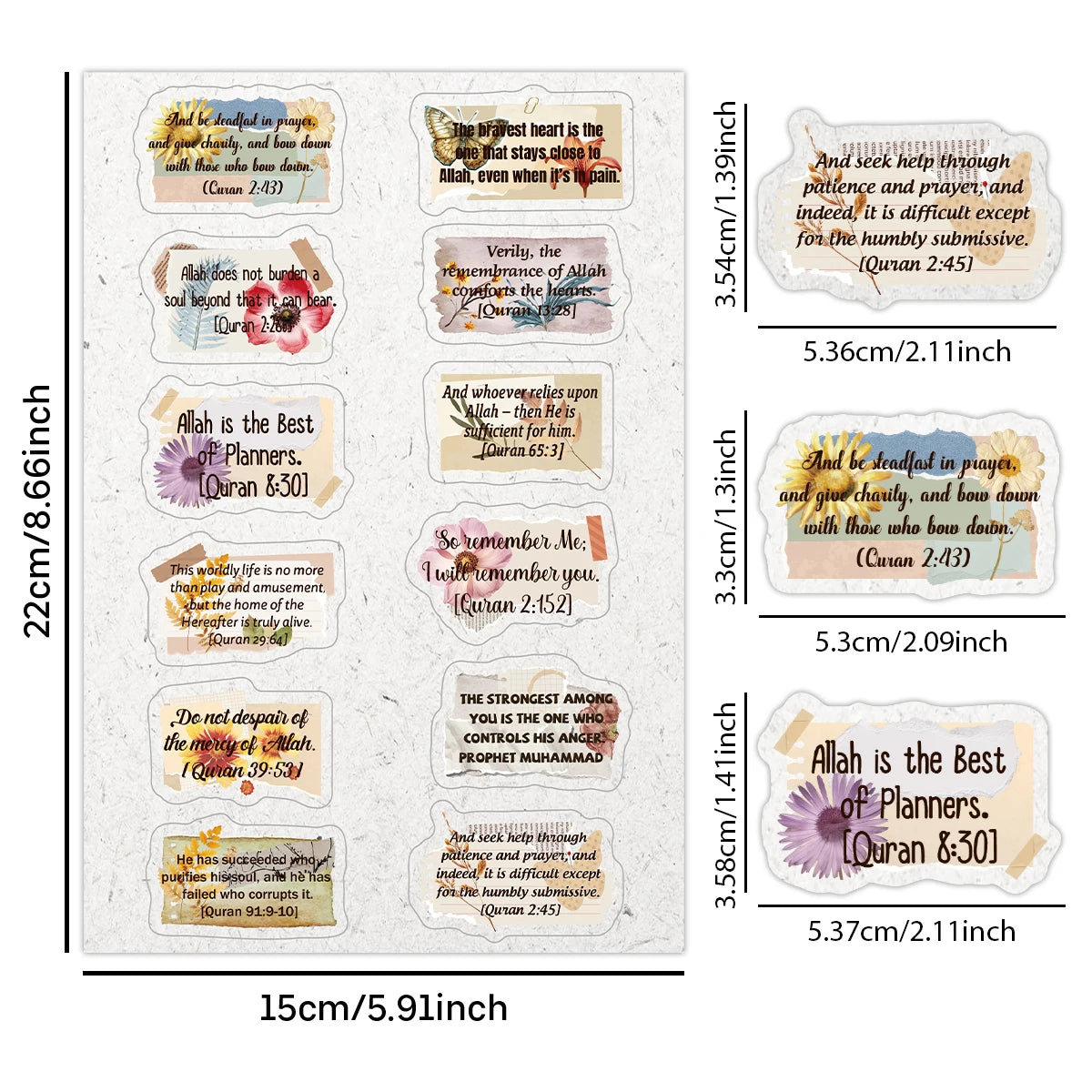 4sheets-50pcs Islamic Quranic Verses Inspirational Quotes Stickers For Quran Journaling,Scrapbooking,Ramadan Decor,Muslim Gifts