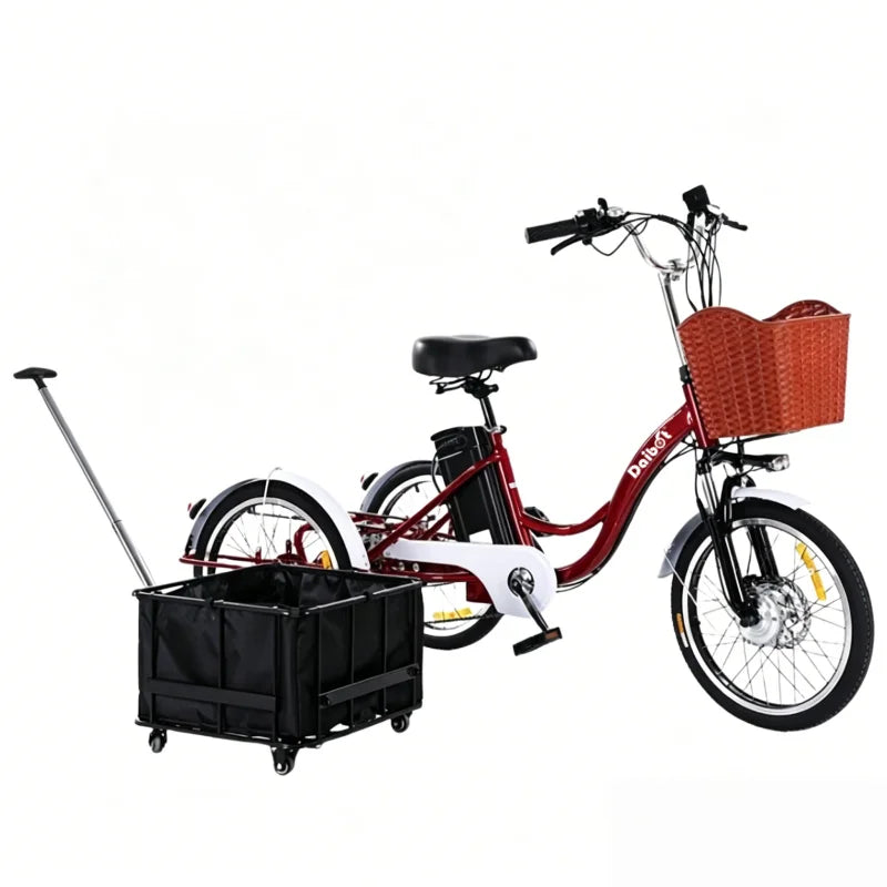 20inch 3 Wheels Electric Bike For Adults 350W 48V 7 Speed Cargo Electric Tricycle For Elderly People Removable Battery