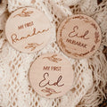 Islamic Wooden Milestone Card Muslim First Eid 1st Ramadan Kareem Photo Props Baby Shower Eid Mubarak Gift Newborn Shooting