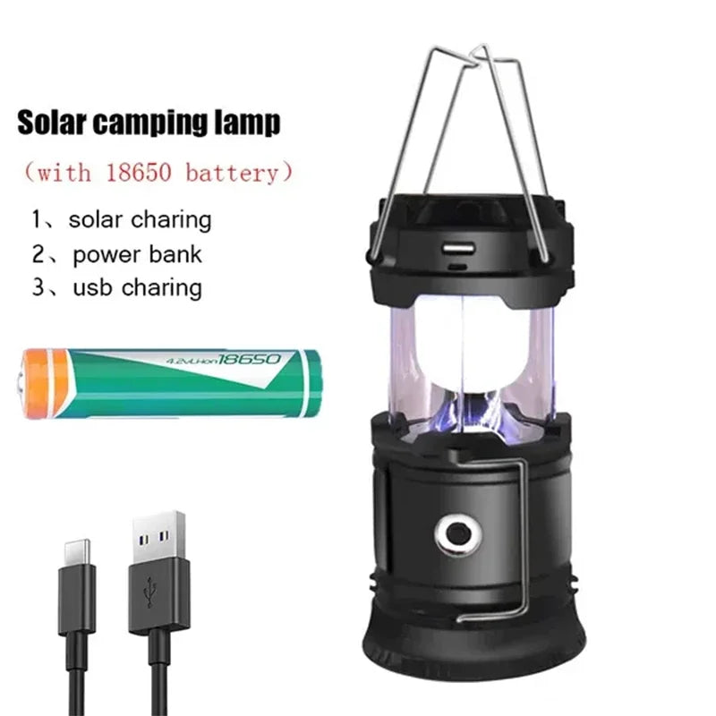 1/2Pack 6 in 1 Multifunction Lantern, LED Solar Camping Lanterns, USB Rechargeable Portable Flashlight, Waterproof Ultra Bright