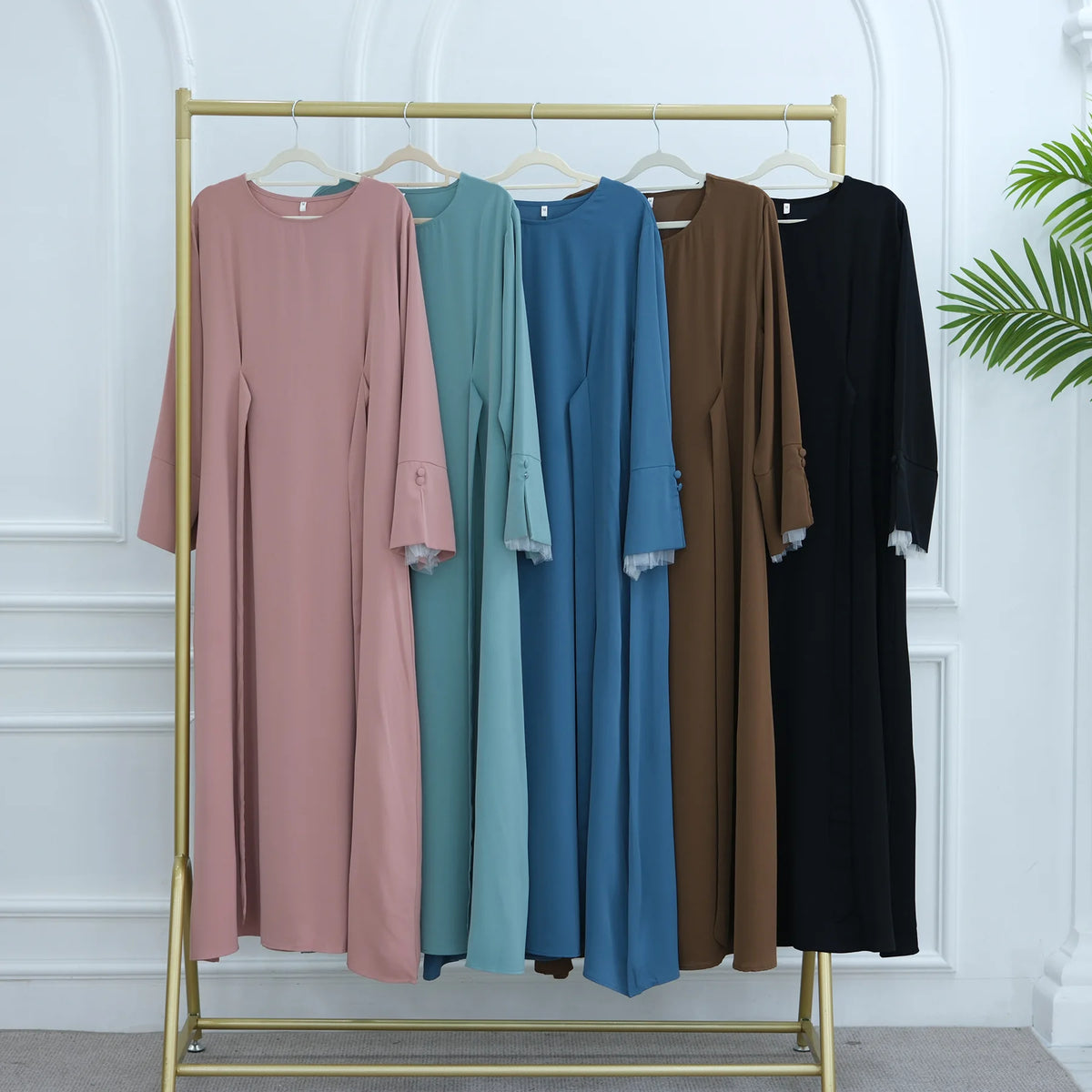 2025 Ramadan Modest Muslim Women's Clothes Elegant Arabic Back Belted Abaya Dress with Lace Sleeves Islamic Flared Maxi Robe