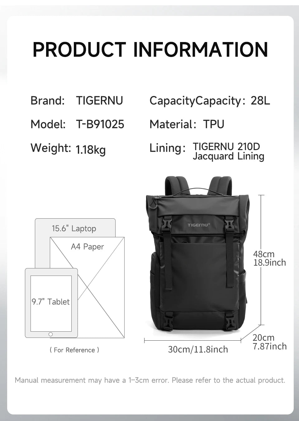 Tigernu Reiserucksack für Herren, TPU, wasserdicht, Rucksack für Herren, erweiterbar, Herrenrucksack, Business-Taschen, Schulrucksack