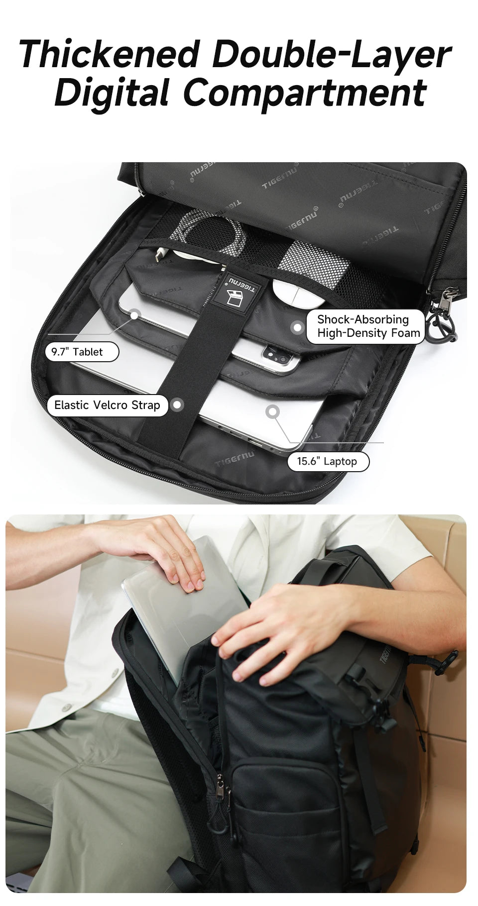 Tigernu Reiserucksack für Herren, TPU, wasserdicht, Rucksack für Herren, erweiterbar, Herrenrucksack, Business-Taschen, Schulrucksack