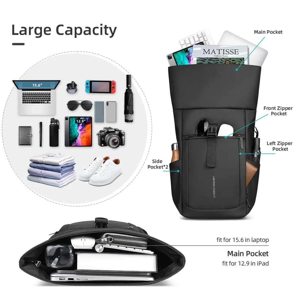 Heroic Knight Rolltop Laptop-Rucksack, erweiterbares, wasserabweisendes Fach, stilvoller Rucksack für Herren, lässiger Reiserucksack