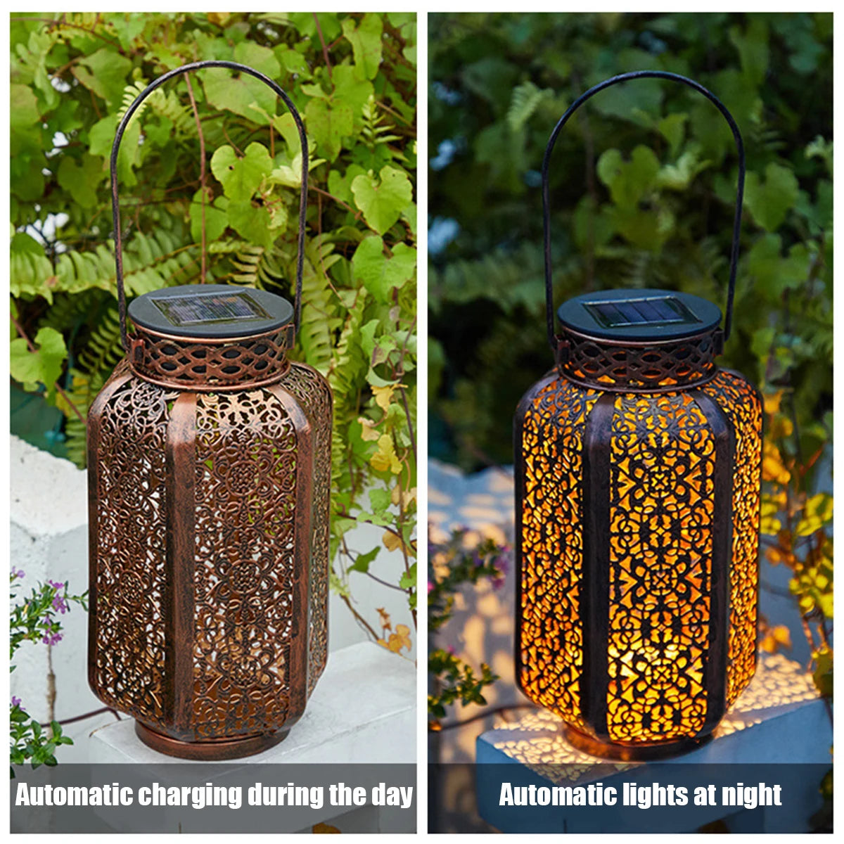 Solar Lanterns Outdoor Waterproof Garden Solar Light Hanging Decor Hollow Out Retro Metal Solar Lights Yard, Patio, Garden Decor