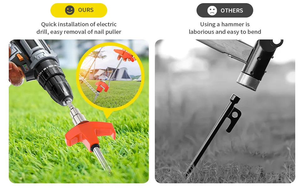 12/16/24PCs Screw pegs tent steel pegs Camping tent pegs Set Herring Earth nails Stable tent ground anchor 25CM Camping Herring Puls 13MM Hexagon Drill for Hard Ground Forest Grass
