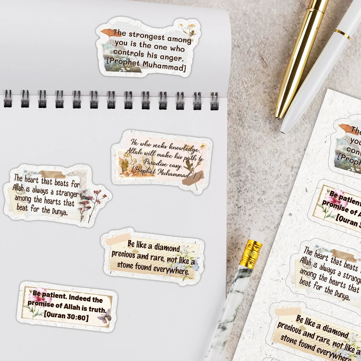 4sheets-50pcs Islamic Quranic Verses Inspirational Quotes Stickers For Quran Journaling,Scrapbooking,Ramadan Decor,Muslim Gifts