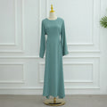 2025 Ramadan Modest Muslim Women's Clothes Elegant Arabic Back Belted Abaya Dress with Lace Sleeves Islamic Flared Maxi Robe
