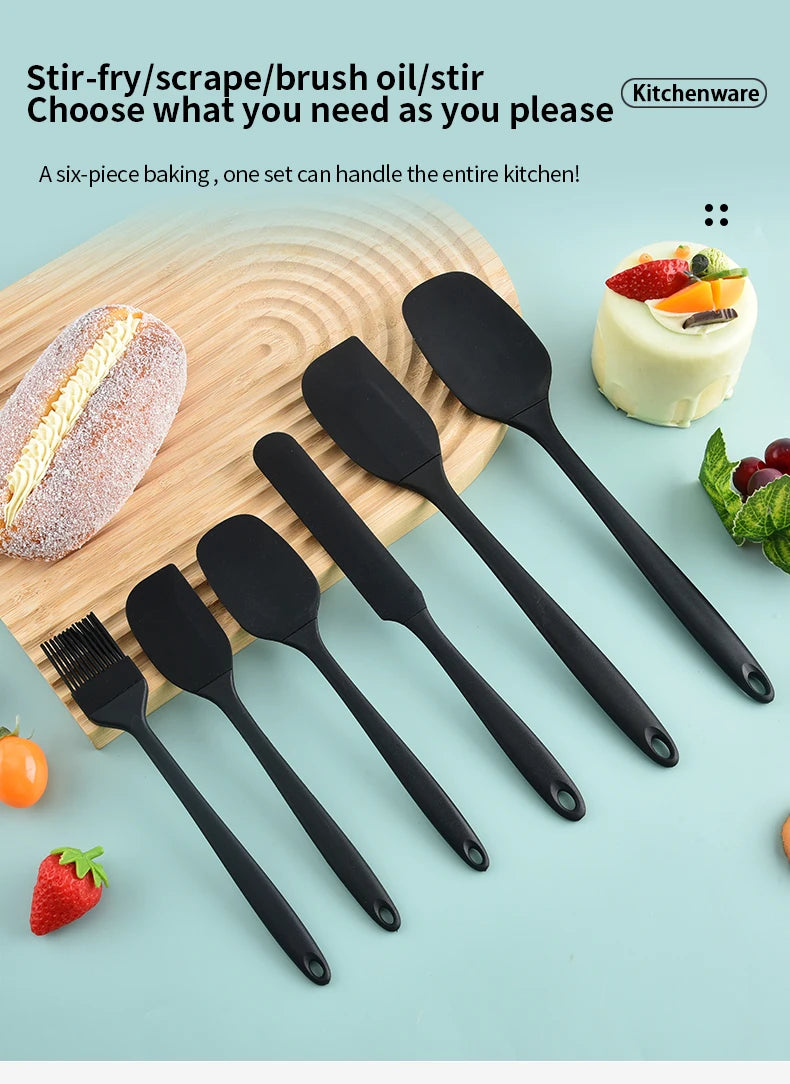 Silicone Kitchenware 6-Piece Set, Cream Scraper, Spatula, Oil Brush, Size Scraper Set Baking Tool, Non-Integrated Hand