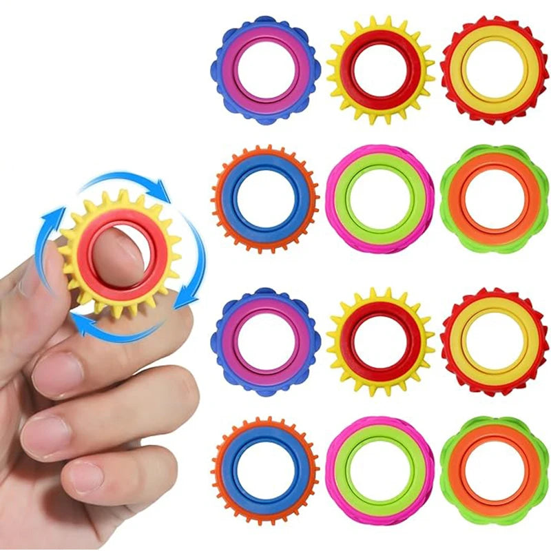 6PCS Rotating Fidget Ring for Kids Sensory Finger Spinner Anti Anxiety Autism ADHD Quiet Stress Relief Gifts Classroom Prizes