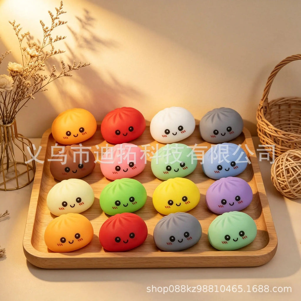 Sensory Fidget Prank Toy Colorful Mini Bun Dumpling Squishy Cute Stress Relief Squeeze Toy for Kids Adults Relieve Boredom