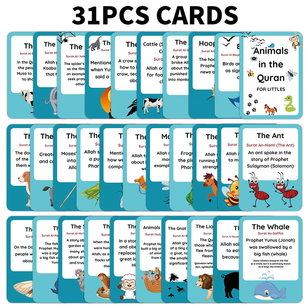 31pcs Islamic Animal Flashcards For Discover Quran Creatures,Arabic Language Learning Materials,For Ramadan Gift,Muslim Learning