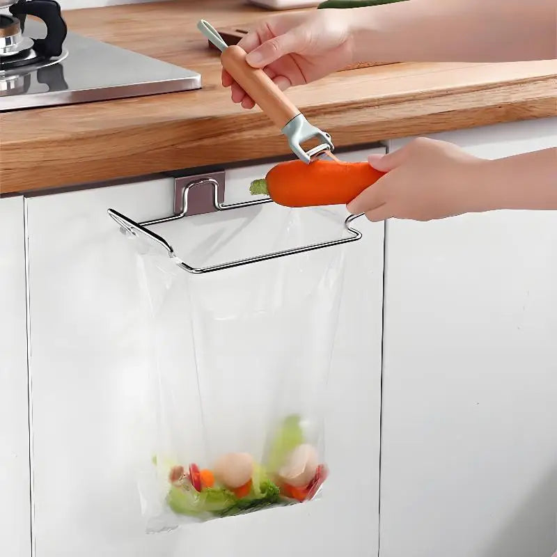 Kitchen Trash Rack Cabinet Door Garbage Bags Holder Stainless Steel Closet Garbage Storage Holder
