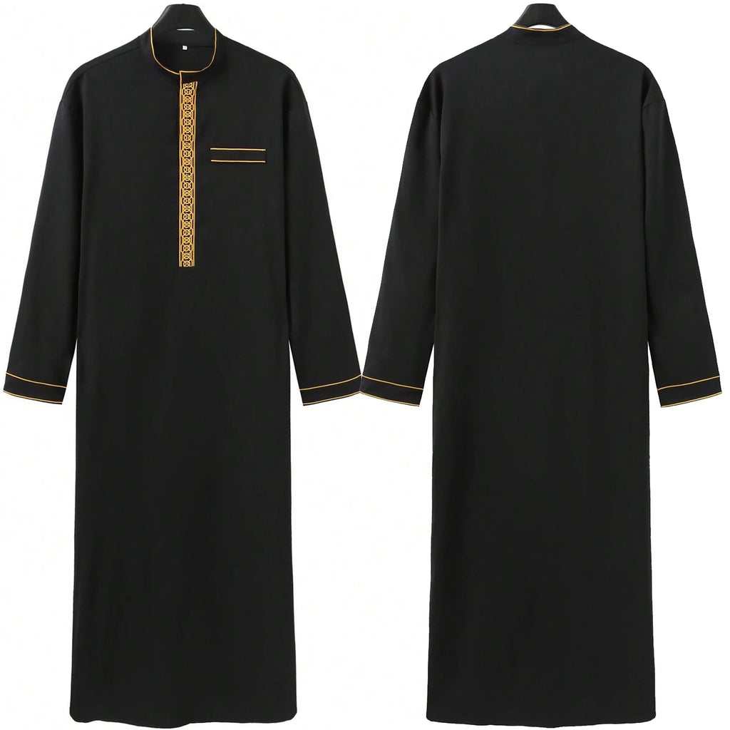 New Islamic Muslim Men's Thobe Long-sleeved Classic Embroidery Robe Arabic Ethnic Style Men's Casual Formal Robe Prayer Dress