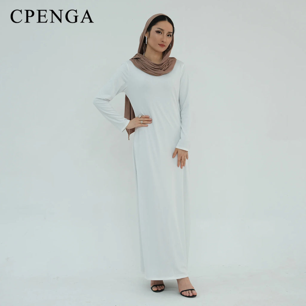 2025 Ramadan Muslim Women Abaya Islamic Stretch Underskirt - Solid Milk Silk Layering Dress Modest Elastic Inner Slip