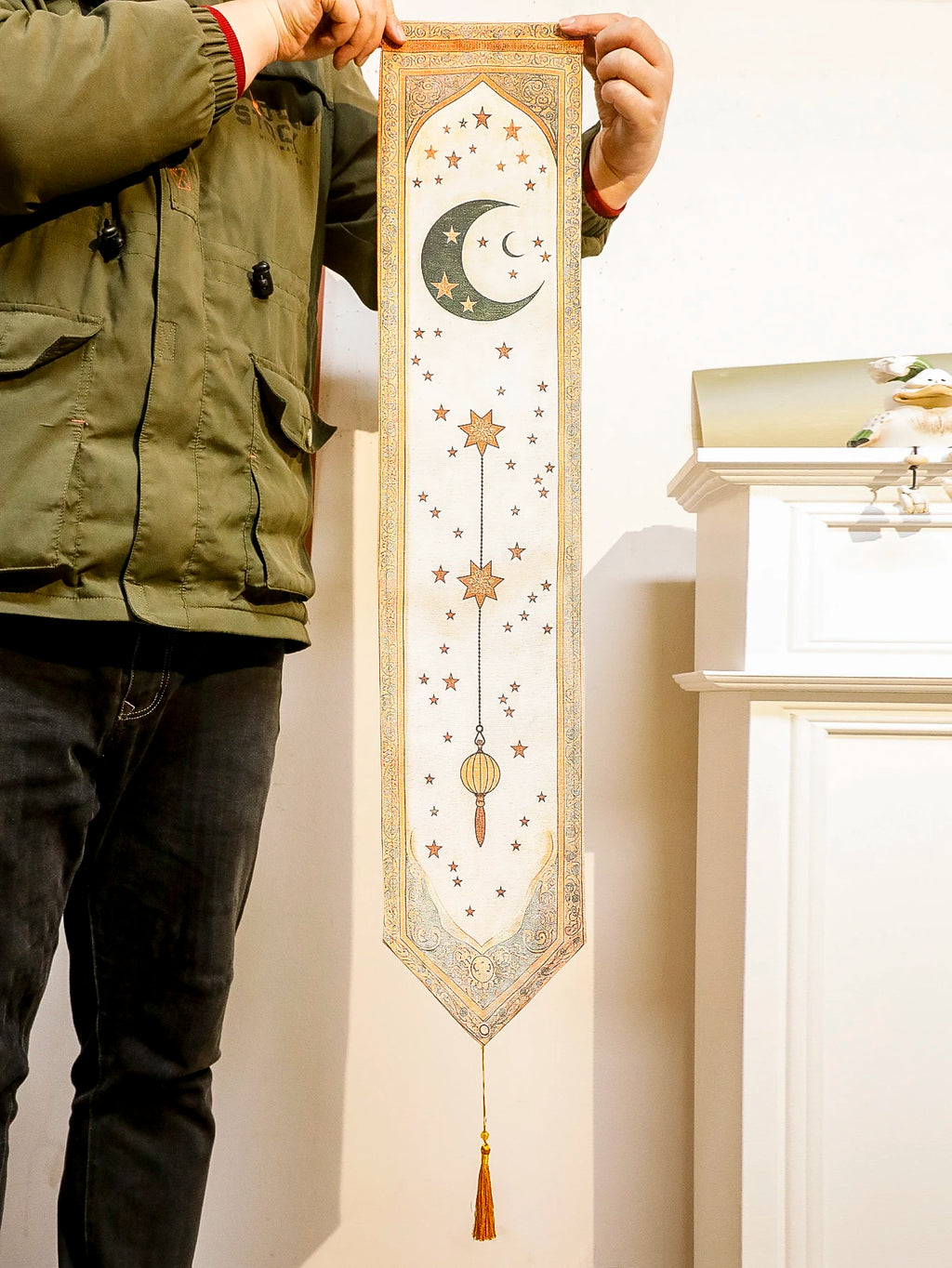 Islamic Ramadan Wall Banner Moon Star Lantern Tapestry for Eid Mubarak Kareem Muslim Festival Home Decor Hanging Ornaments Gifts