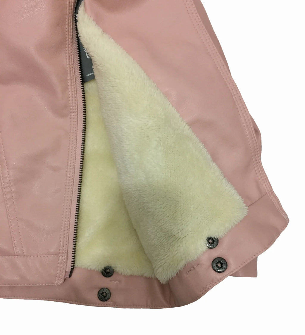 2-14 Years Old Girls Faux Leather Jacket Children PU Coat Long Sleeve Zip Belt Locomotive Jacket Stylish Teen Kids Boys Jackets