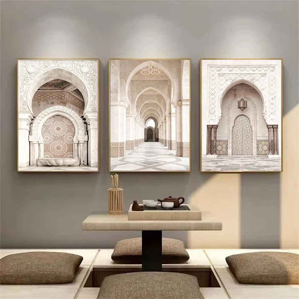 Islamic Arabic Architecture Beige Posters Canvas Painting Morocco Door Wall Art Print Picture Modern Living Room Interior Decor