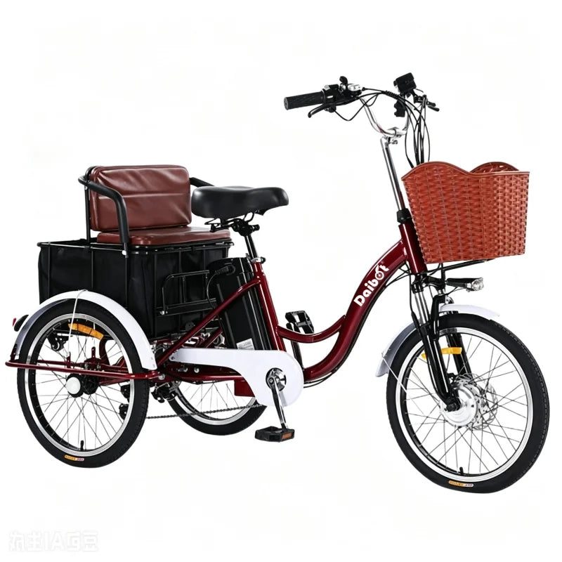 20inch 3 Wheels Electric Bike For Adults 350W 48V 7 Speed Cargo Electric Tricycle For Elderly People Removable Battery
