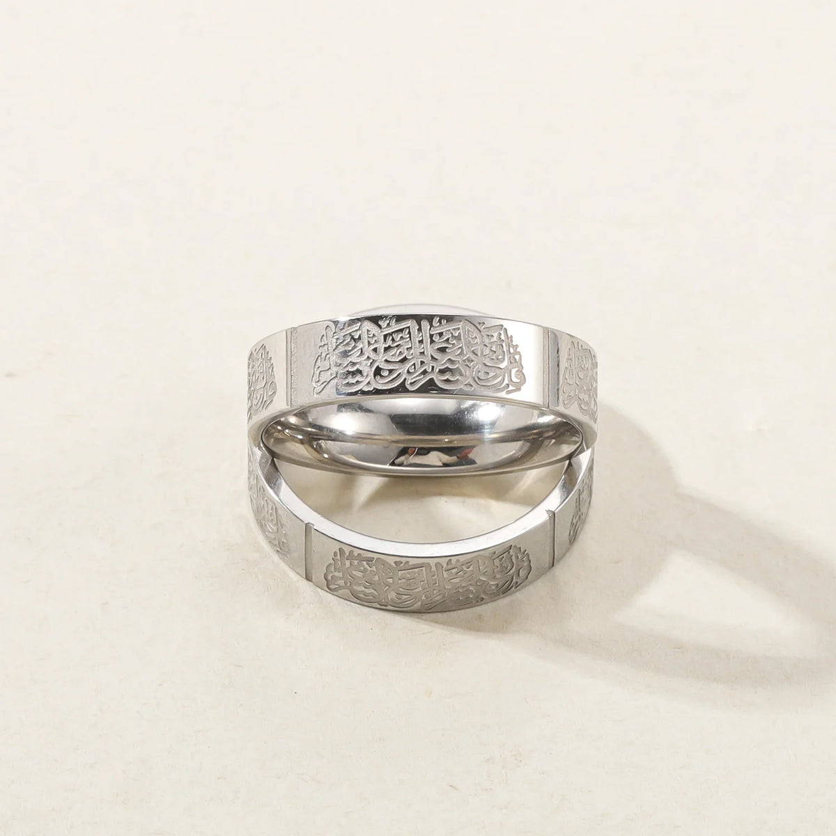Islamic Arabic Calligraphy Ring With Hardship Comes Ease Ring Stainless Steel Quran Verse Jewelry Ramadan Eid Gift for Men Women