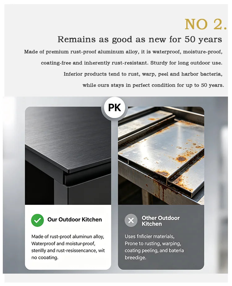Wetterfester Outdoor-Küchenschrank Großer Stauraum Aluminium-Outdoor-Küchenschrank für Villa Garten Hinterhof BBQ Kochen