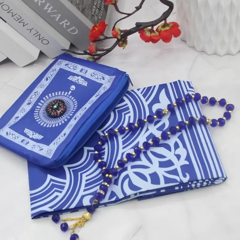 Islamic Travel Prayer Mat With Beads Portable Prayer Rug With Compass Waterproof Muslim Prayer Mat For Ramadan Gifts