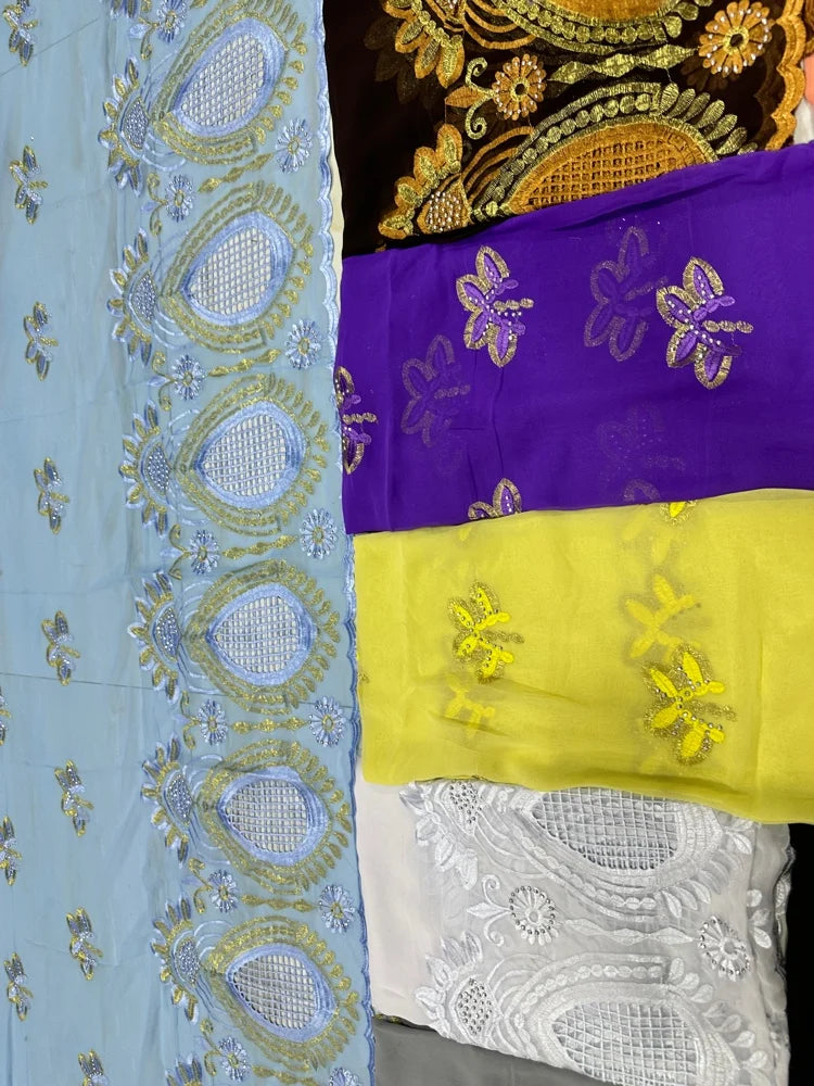 Fashionable Islamic New 2025 Dubai African Chiffon Hijab Pashmina Large Embroidered Shawl for Muslim Women Turban Headscar