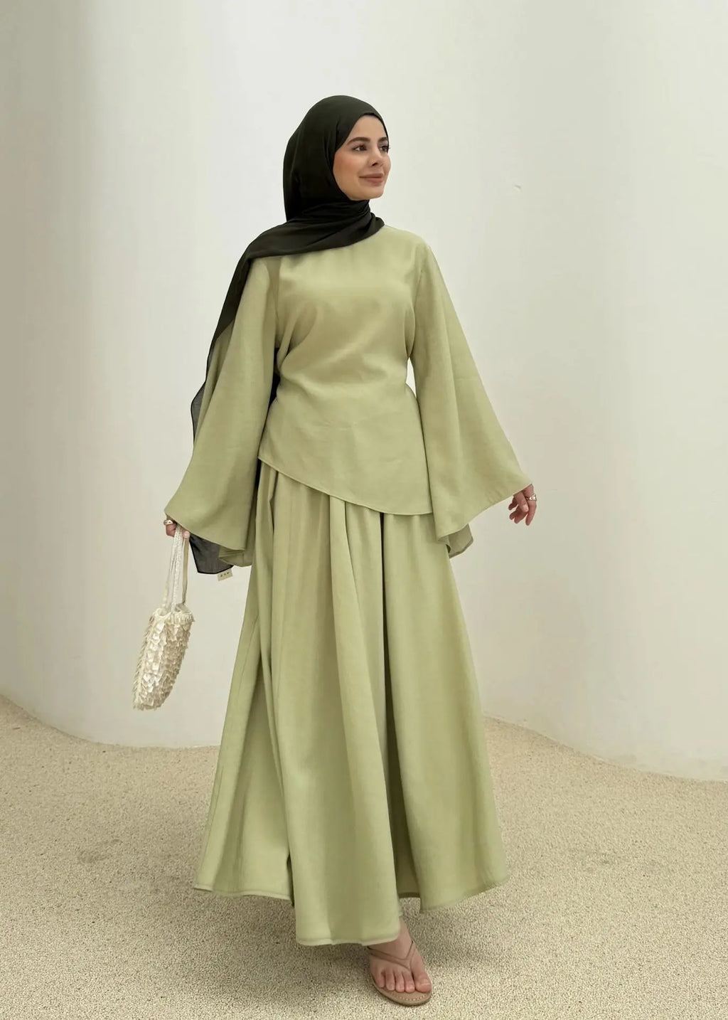 Elegant Muslim Women 2 Piece Abaya Set Ramadan Modest Summer Daily Turkey Top and Skirt Suit Islamic Casual Outfit for Eid