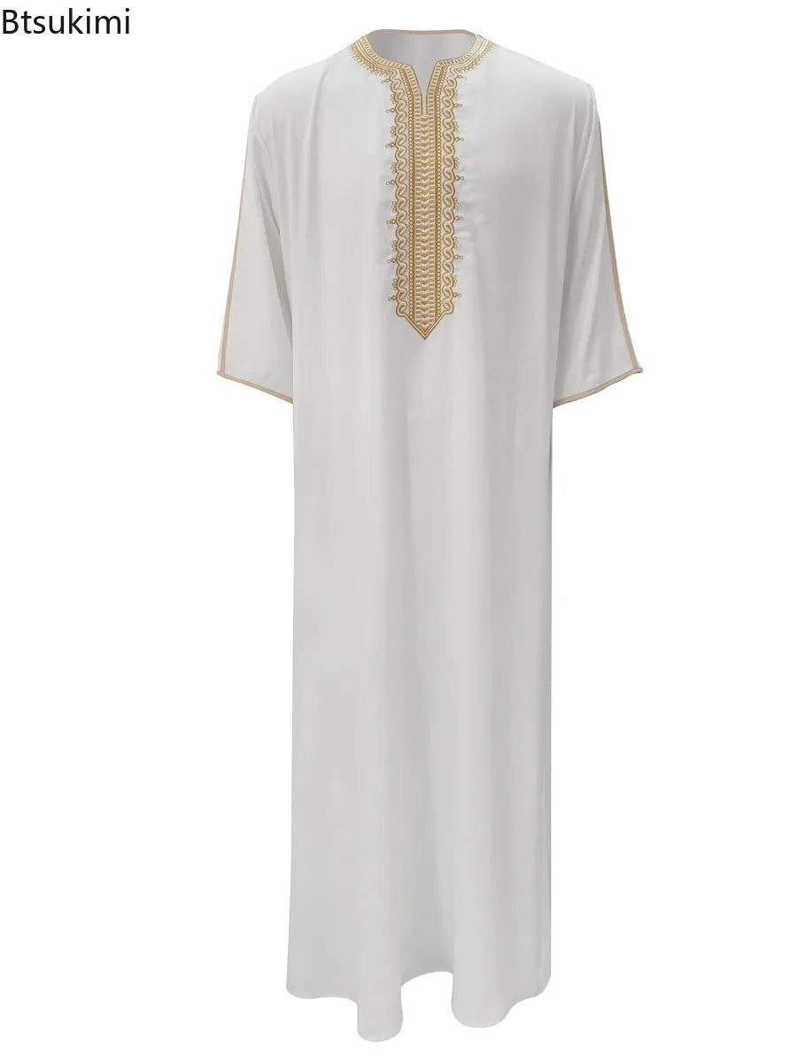 2026 Ethnic Style Muslim Clothing Eid Middle East Robe Men Thobe Arab Islamic Kaftan with Pocket Loose Casual Embroidered Abayas