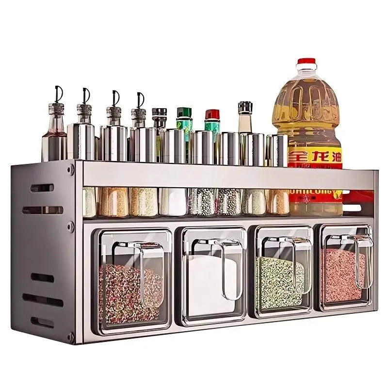 1 Equipped Kitchen Seasoning Shelf, No Drilling, Wall Hanging, Countertops, Cabinets, Multi-Functional Seasoning Storage Shelf
