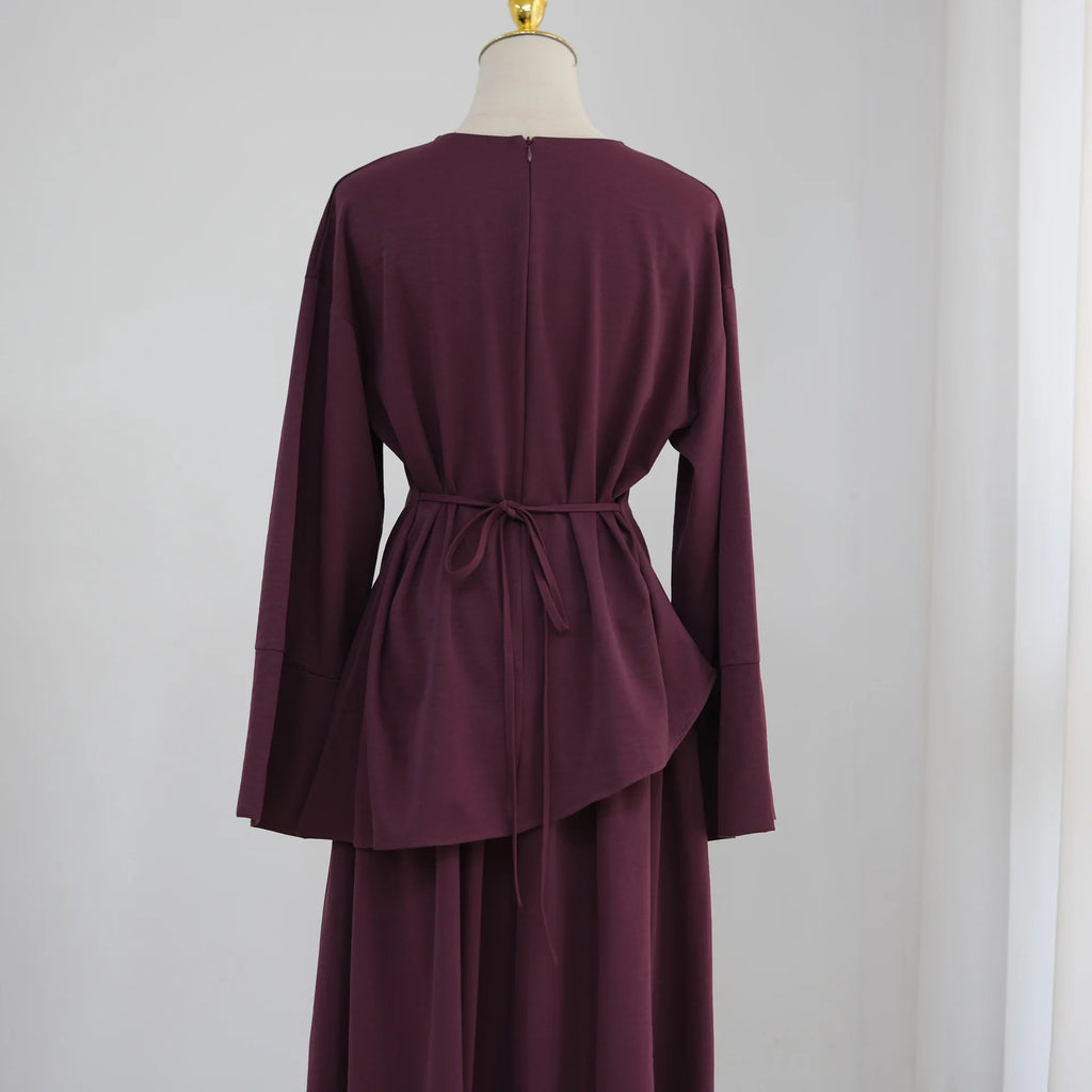 Elegant Muslim Women 2 Piece Abaya Set Ramadan Modest Summer Daily Turkey Top and Skirt Suit Islamic Casual Outfit for Eid