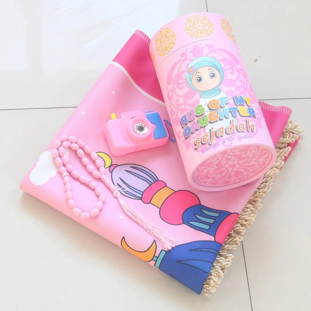 Islamic Kids Prayer Rug Best Sajadah Gift Romadan Gift Children Portable Mat 4pcs Set