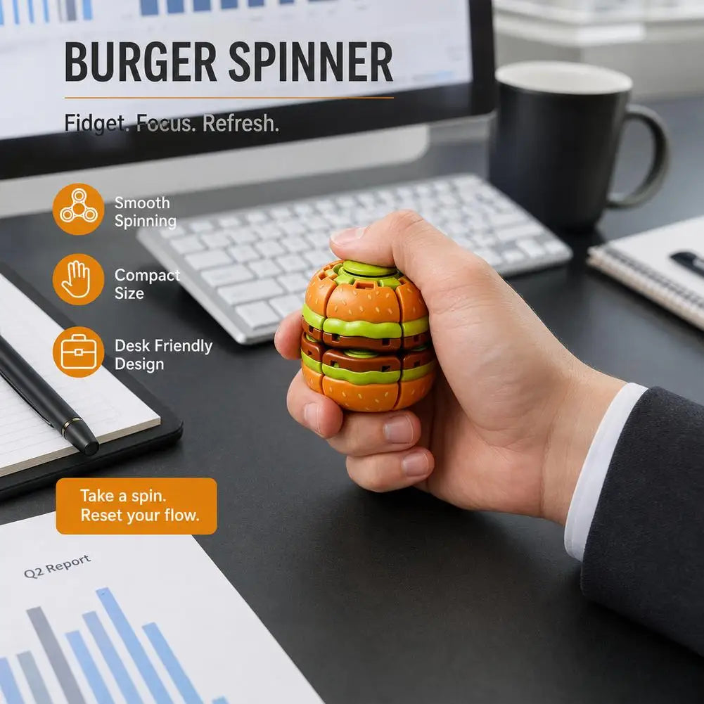Burger Fidget Spinner Toy Creative Deformation Sensory Stress Relief Toy Cute Food Spinner Fingertip Decompression