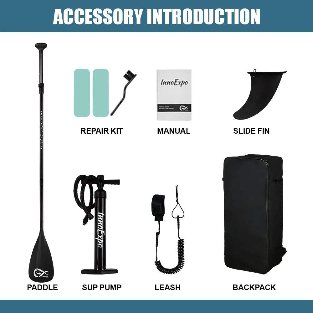 InnoExpo Inflatable Paddling Board Surf Sup Stand Up Paddling Board Non-Slip Water Sport Paddle Board 320*83*15 with Accessories