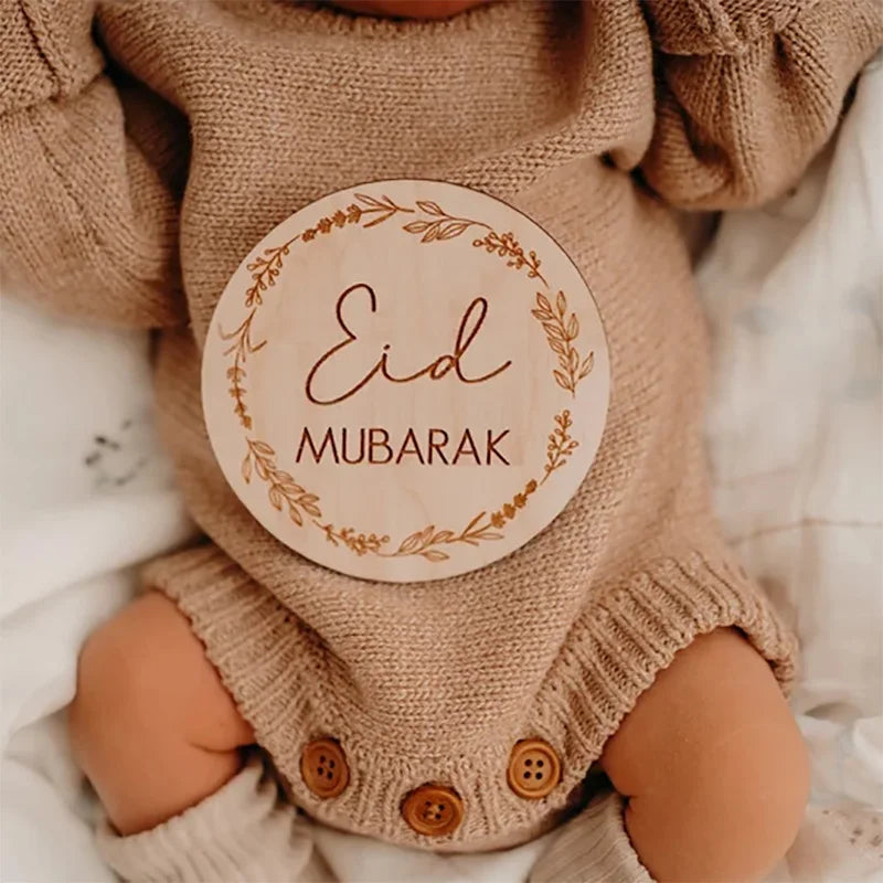 Islamic Wooden Milestone Card Muslim First Eid 1st Ramadan Kareem Photo Props Baby Shower Eid Mubarak Gift Newborn Shooting