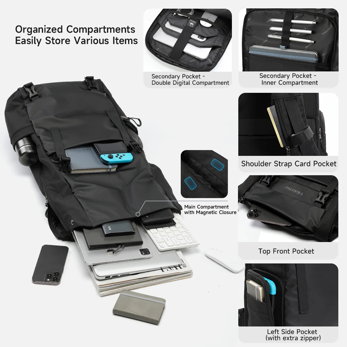 Tigernu Reiserucksack für Herren, TPU, wasserdicht, Rucksack für Herren, erweiterbar, Herrenrucksack, Business-Taschen, Schulrucksack