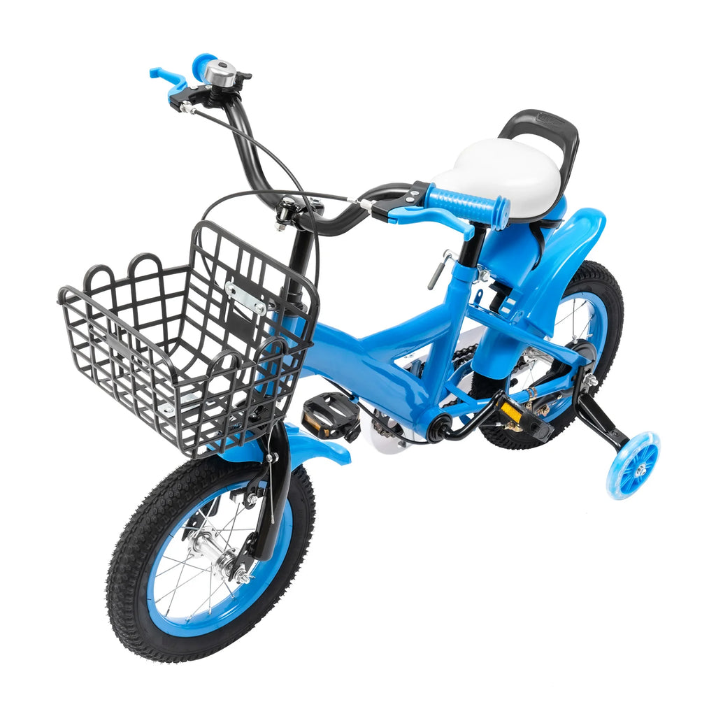 12-inch Stable Cycling Blue Kids Bike Children Bicycle Reliable Braking System Soft Cushion for Infants 2-4 Years