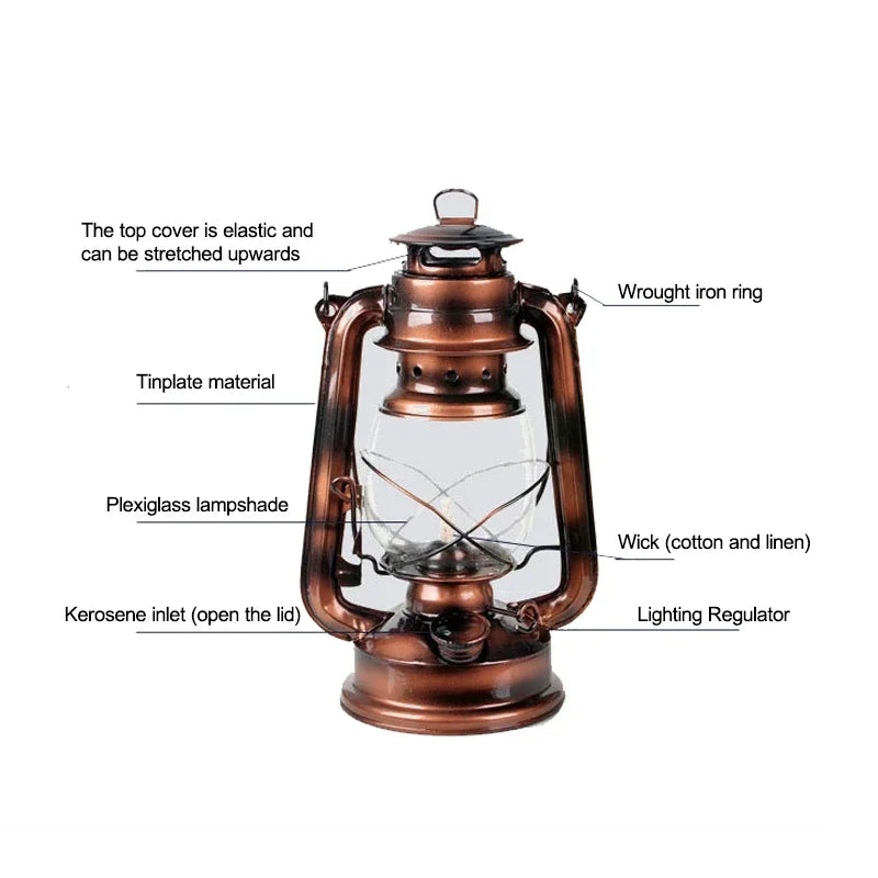 19/25cm Retro Classic Wrought Iron Lamp Lanterns Wick Portable Lights Oil Lantern Camping Hiking Home Decor