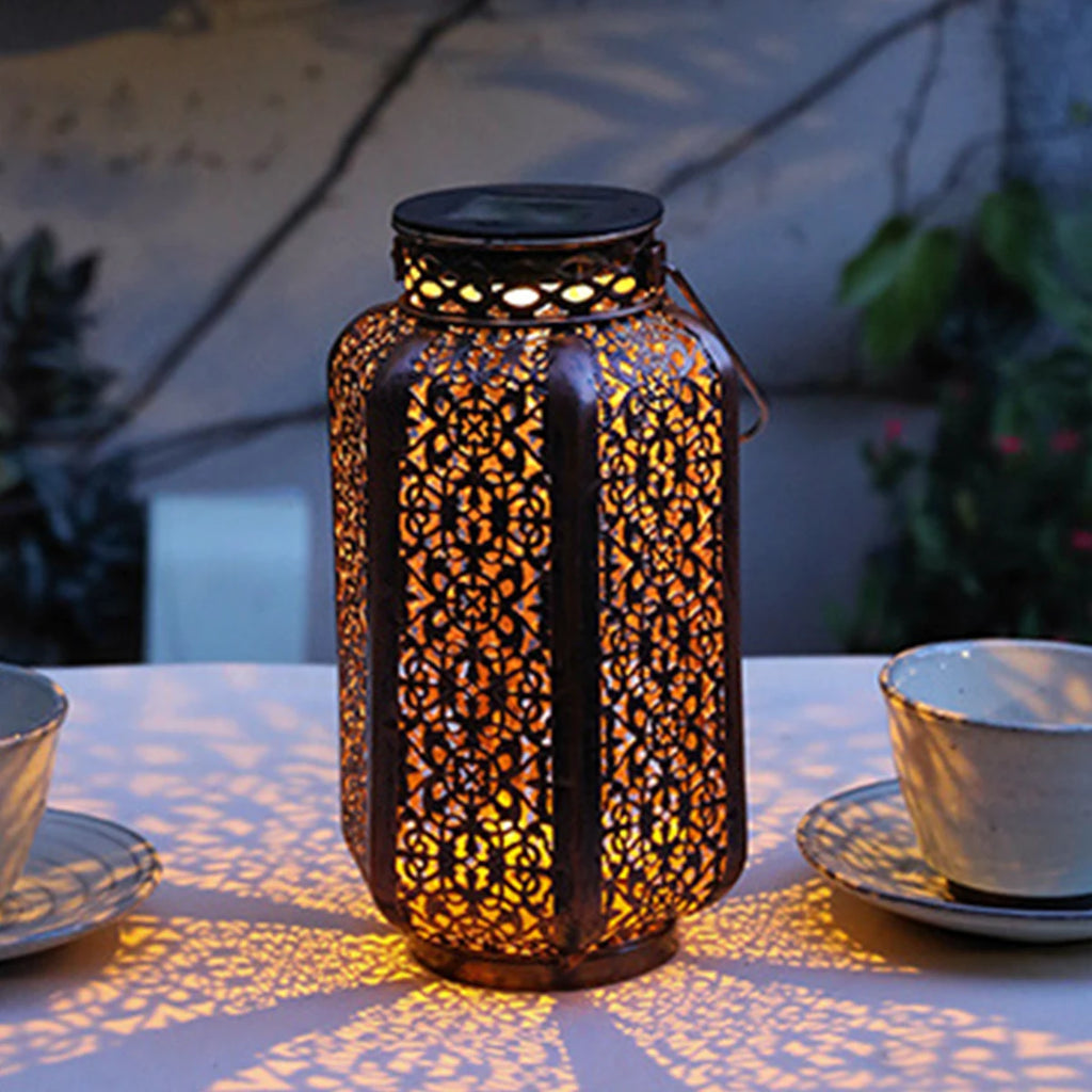 Solar Lanterns Outdoor Waterproof Garden Solar Light Hanging Decor Hollow Out Retro Metal Solar Lights Yard, Patio, Garden Decor